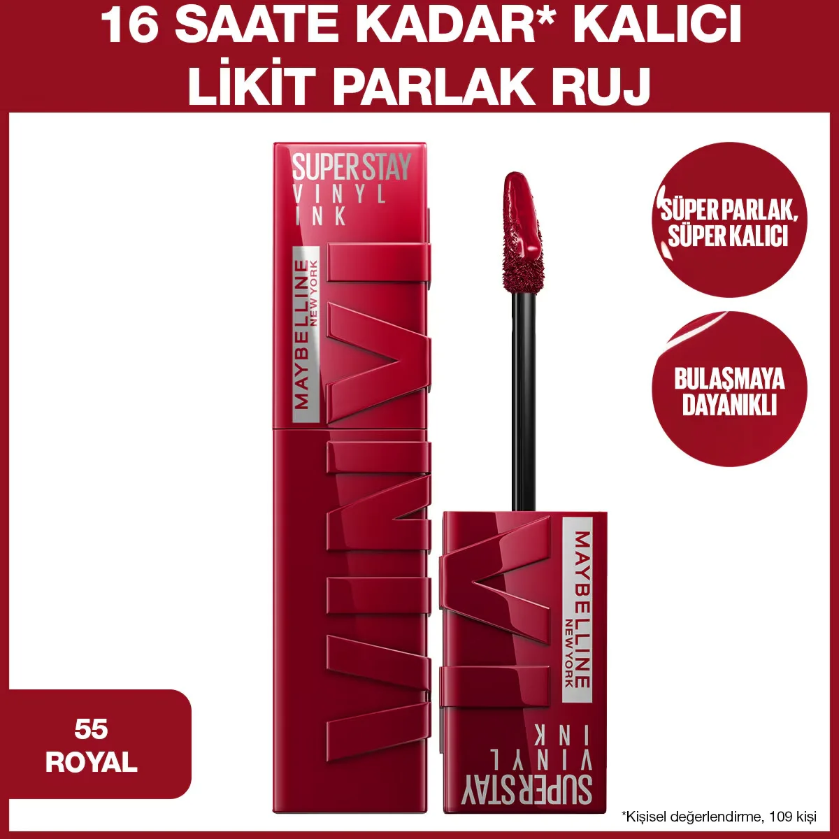 Maybelline New York Super Stay Vinyl Ink Likit Parlak Ruj - 55 Royal 5