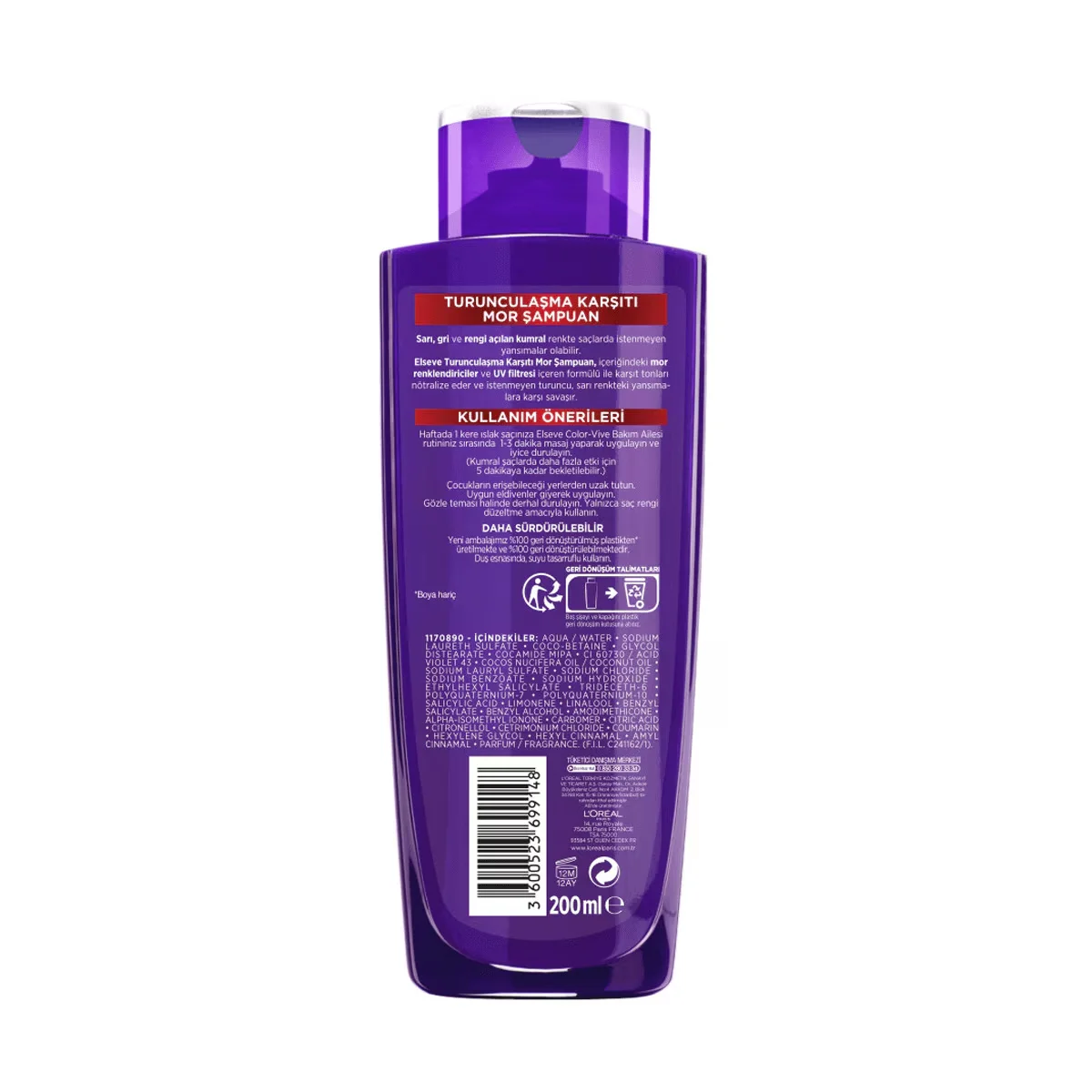 L'Oréal Paris Elseve Anti-Orange Lila Shampoo 200ml 2