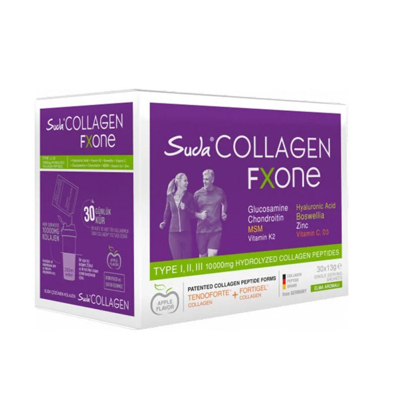 Suda Collagen سودا كولاجين إف إكسون، غذاء مكمل بنكهة التفاح، 30 × 13 جرام كيس مسحوق 2