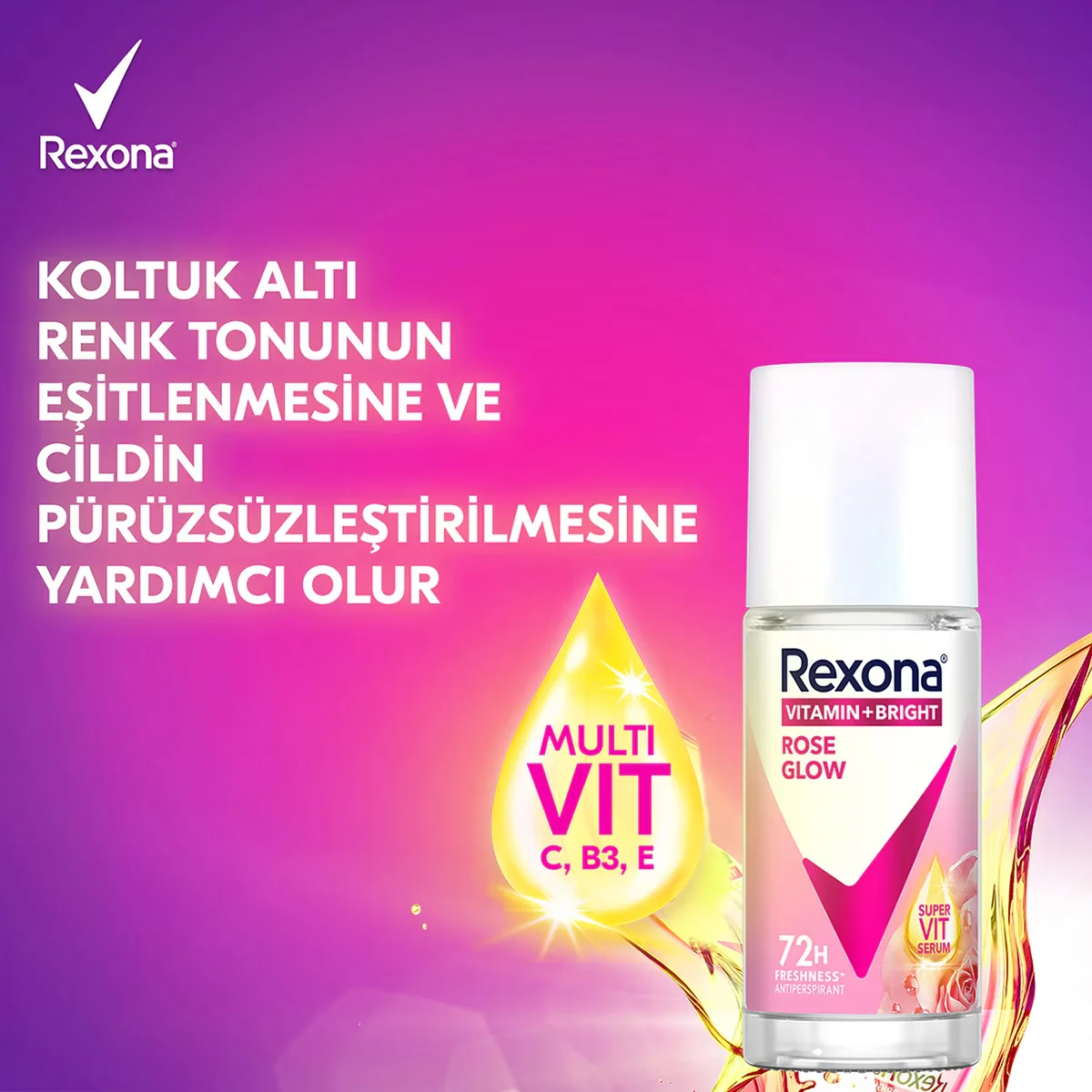 Rexona مزيل عرق ريكسونا فيتامين + برايت للنساء، رول أون، روز جلو، 45 مل 3