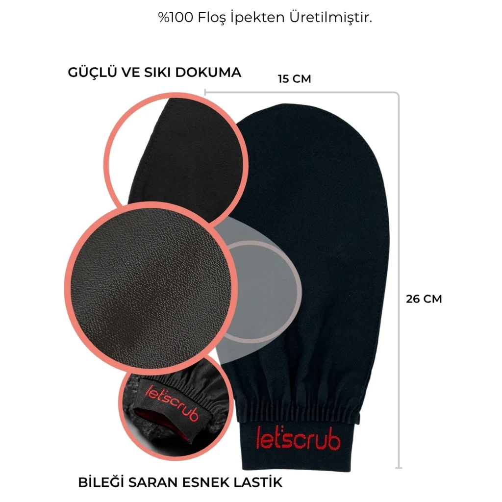 Letscrub %100 Floss Silk Bath Mitt Black 15x26 cm 4