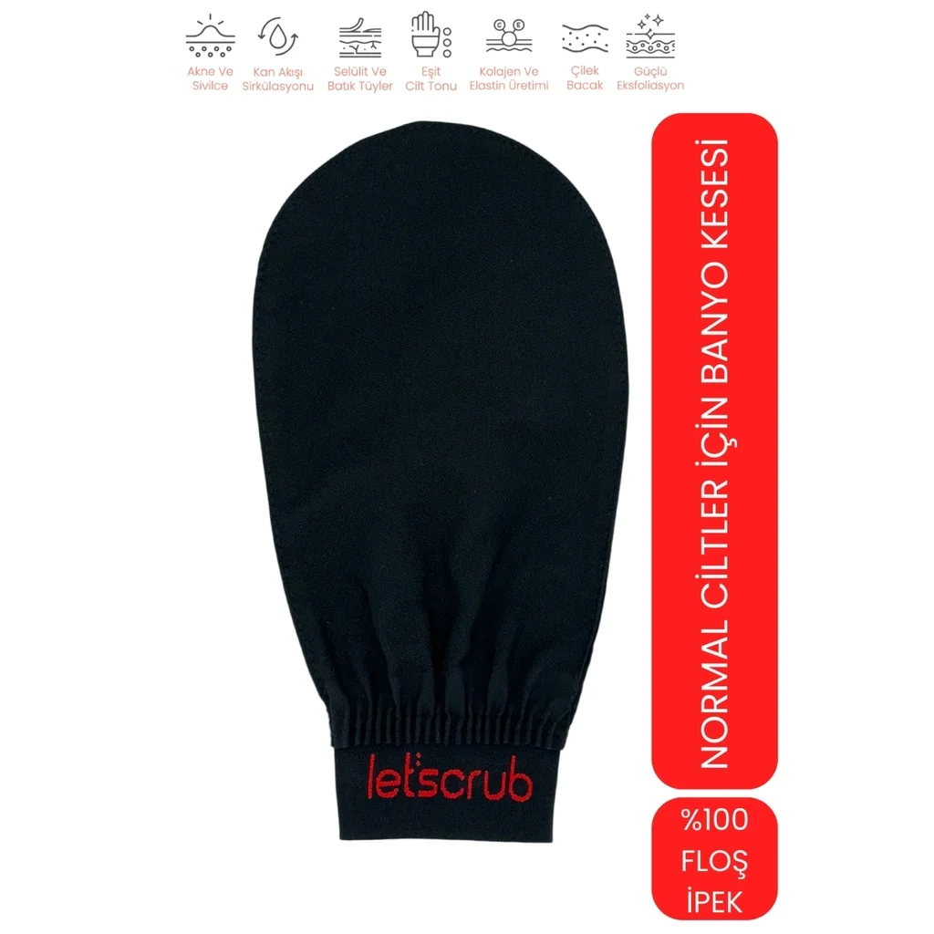 Letscrub %100 Floss Silk Bath Mitt Black 15x26 cm 2