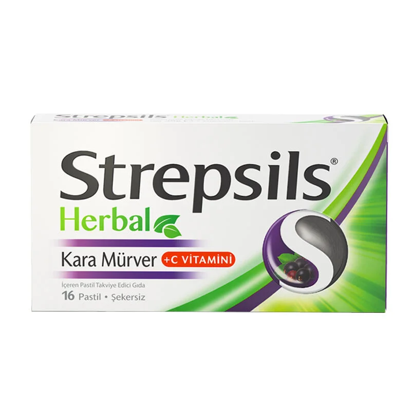Strepsils ستربسلز، غذاء مكمل بنكهة التوت الأسود العشبي وفيتامين سي، 16 قرصًا 2