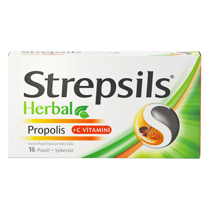 Strepsils ستربسلز هيربال بروبوليس + فيتامين سي، غذاء مكمل، 16 قرص استحلاب 2