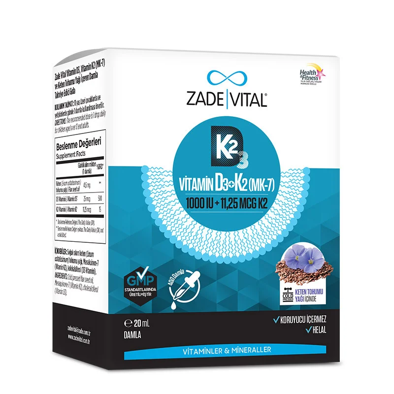 Zade Vital قطرات زاده فيتال فيتامين د3 ك2 وبذور الكتان 20 مل 2