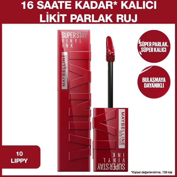 Maybelline New York Super Stay Vinyl Ink Likit Parlak Ruj - 10 Lippy 2