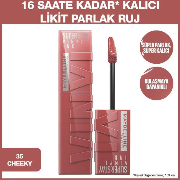 Maybelline New York Super Stay Vinyl Ink Likit Parlak Ruj - 35 Cheeky 6