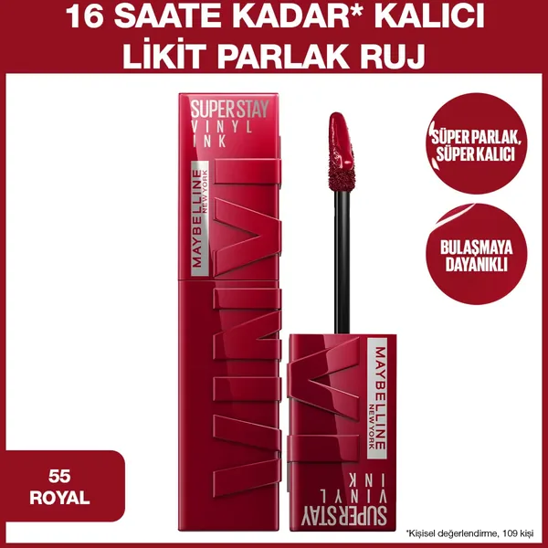 Maybelline New York Super Stay Vinyl Ink Likit Parlak Ruj - 55 Royal 5