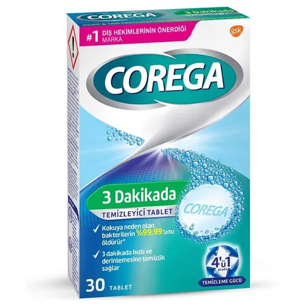 Corega أقراص كوريجا لتنظيف طقم الأسنان (30 قرصًا)
