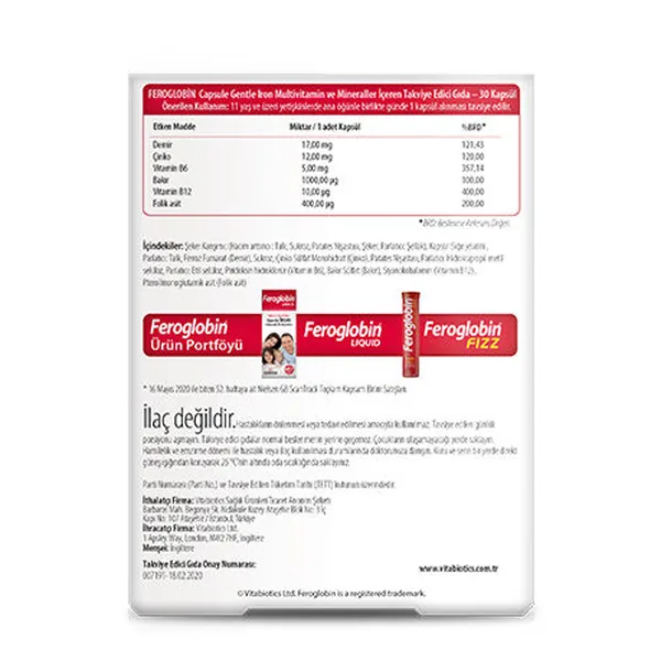 Vitabiotics Feroglobin Iron Dietary Supplement 30 Capsules 2