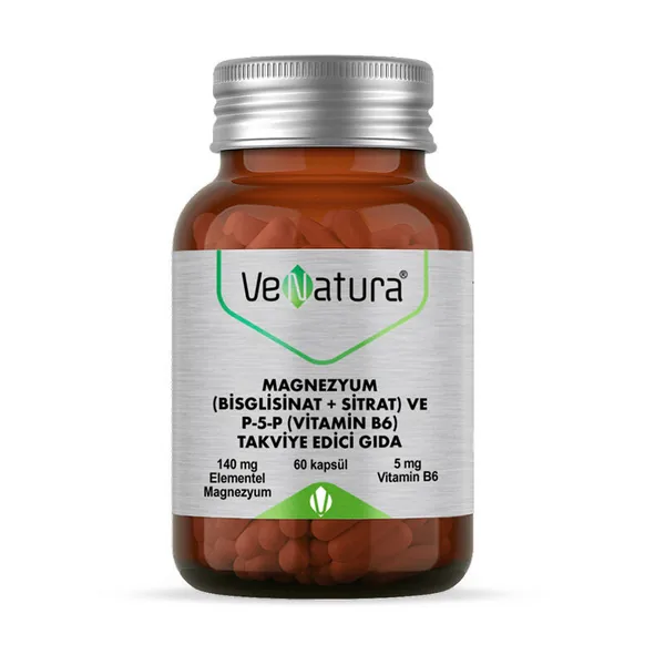 VeNatura Magnesium (Bisglycinate+Citrate) and P5P (Vitamin B6) 60 Capsules