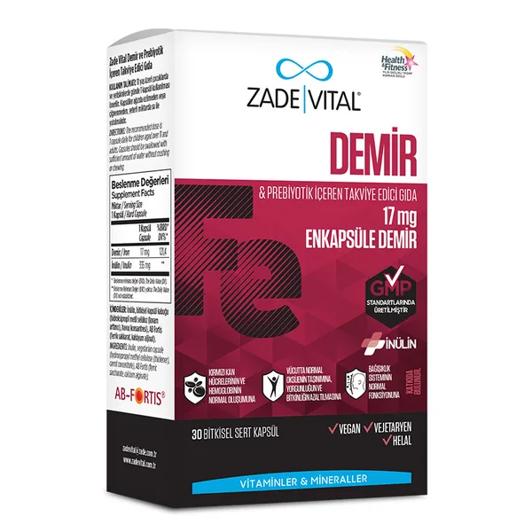 Zade Vital Food Supplement with Iron and Prebiotic 30 Capsules 2