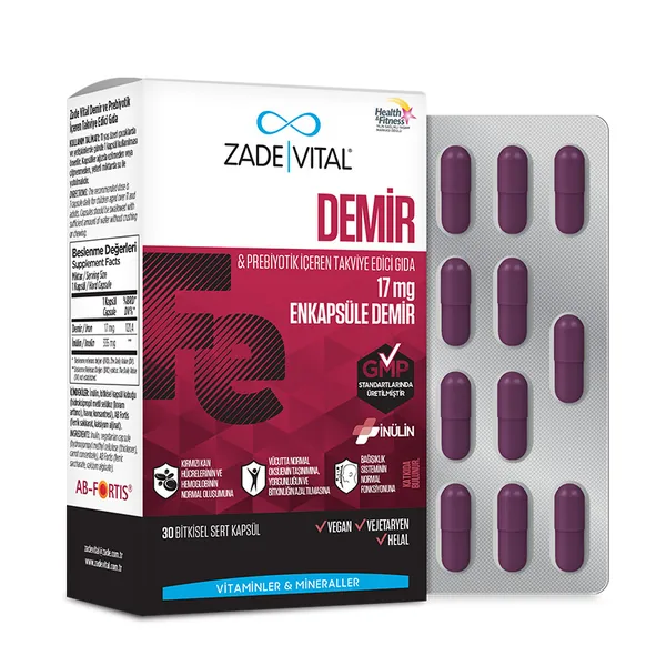 Zade Vital Food Supplement with Iron and Prebiotic 30 Capsules 3