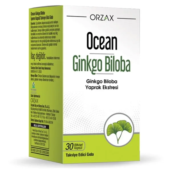 Orzax Ocean Ginkgo Biloba Dietary Supplement 30 Vegetable Capsules