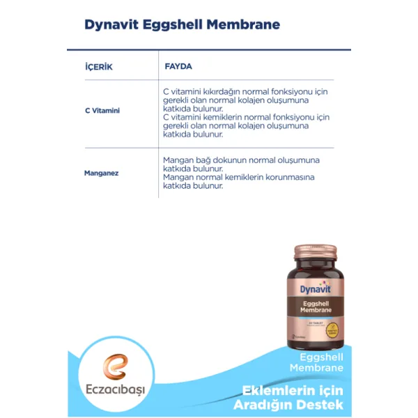 Dynavit Eierschalenmembran Tabletten für Gelenk- und Hautgesundheit 30 Stück 3