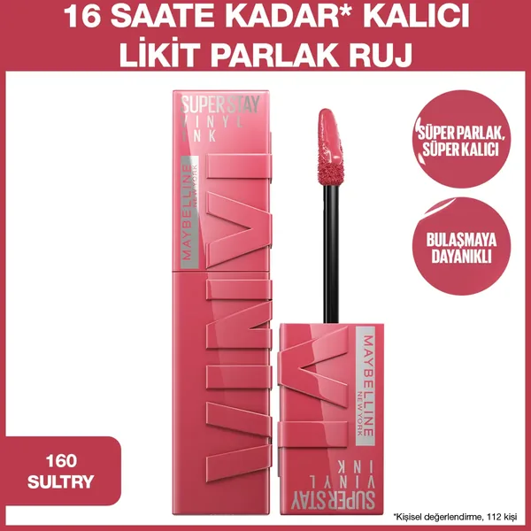 Maybelline New York Super Stay Vinyl Ink Likit Parlak Ruj - 160 Sultry 6