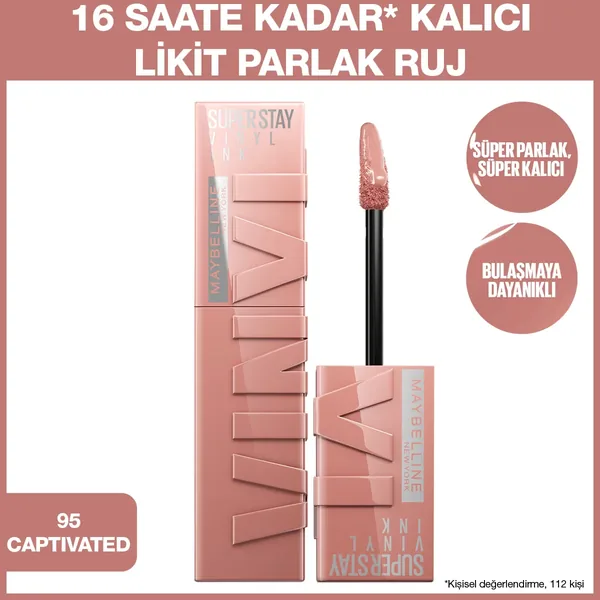 Maybelline New York Super Stay Vinyl Ink Likit Parlak Ruj - 95 Captivated 6