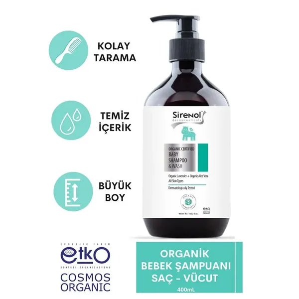Sirenol Organic Baby Hair Body Shampoo 400 ml 2