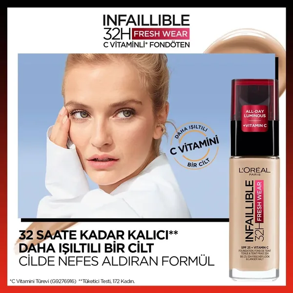 Loreal Paris Infaillible 32H Fresh Wear Foundation with Vitamin C - 120 Vanille/Vanil 30ml 3