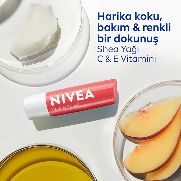 NIVEA Pfirsich Lippenpflegecreme - 24 Stunden Feuchtigkeit &amp; Glanz 4,8g 3