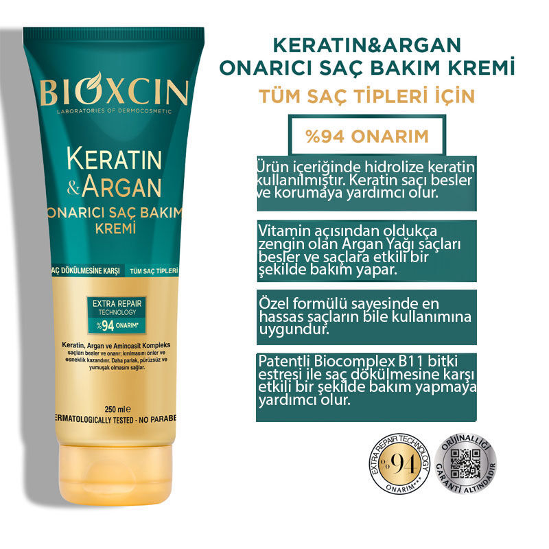 Bioxcin Keratin And Argan Repairing Hair Care Cream 250 ml 2