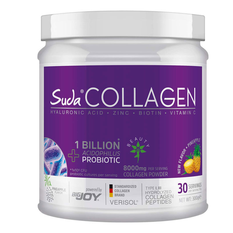 Suda Collagen سودا كولاجين + بروبيوتيك غذاء مكمل بنكهة الأناناس 300 غرام