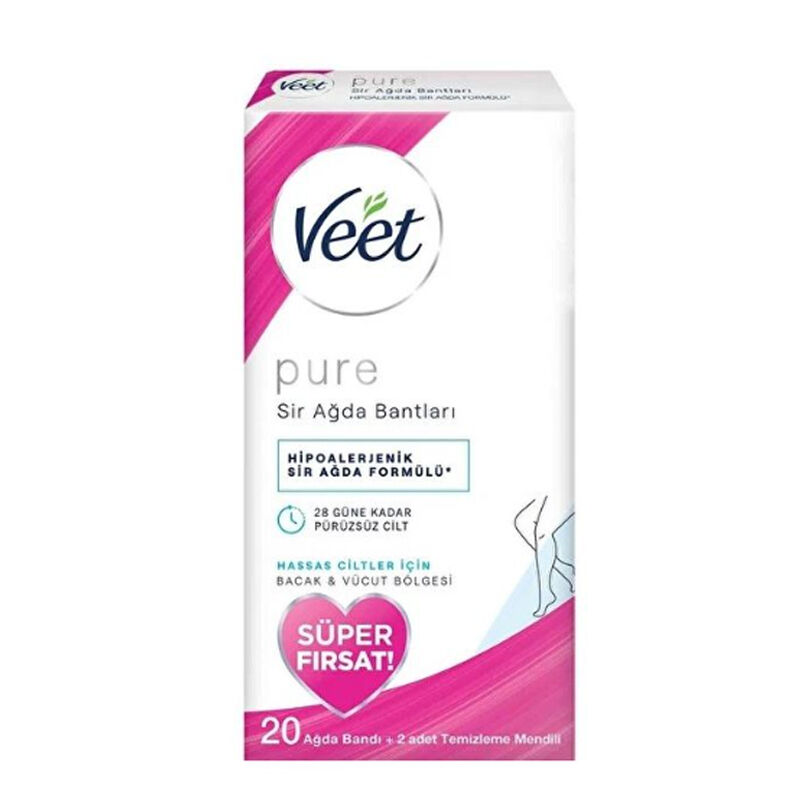 Veet شرائح شمع فيت بيور للساقين والجسم، 20 قطعة