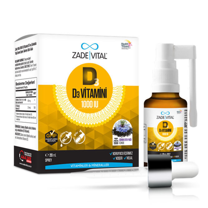 Zade Vital بخاخ زيت زيد فيتال 1000 وحدة دولية من فيتامين د3 وزيت حبة البركة السوداء 20 مل 2